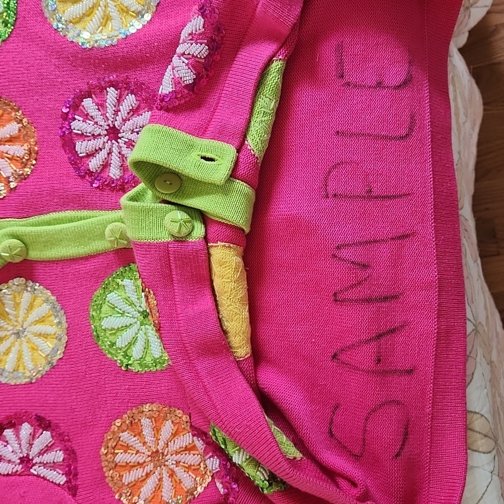 Jack B. Quick VTG 90s Beaded Sequin Cardigan Size M Pink Lime and Orange Holiday - Picture 10 of 10